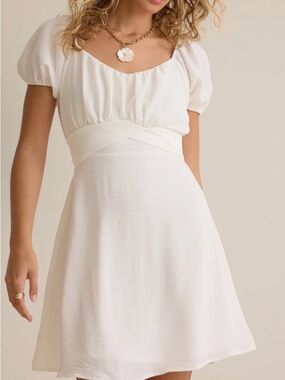 Altar'd State Off White Puff Sleeve Mini Dress